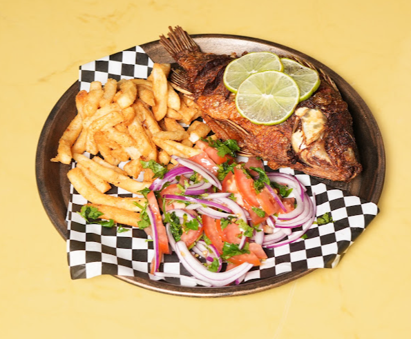 Fried Tilapia, Chips & Kachumbari